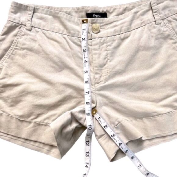 Express Linen Cotton Blend Mid-rise CreamTan Shorts Size 8 - Picture 7 of 12